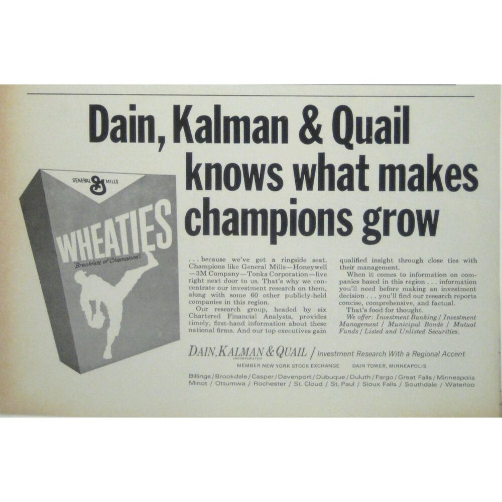 Vintage 1968 Wheaties Print Advert AD General Mills Promoting Champions Growth